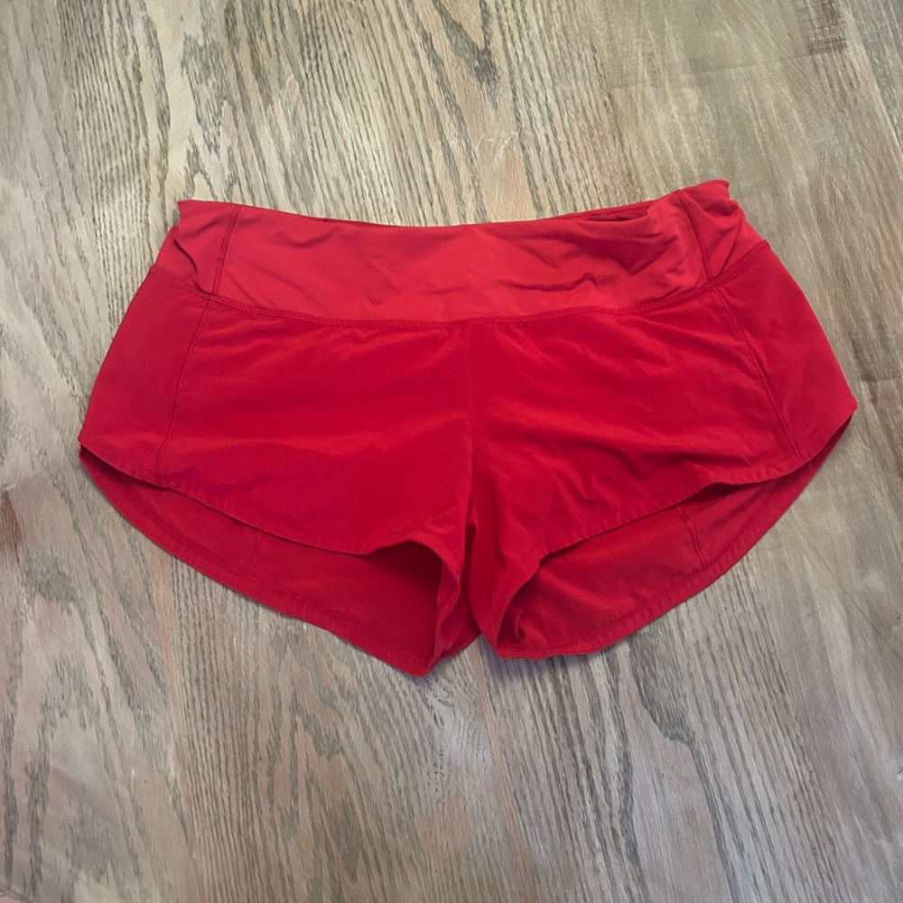 Red lululemon speed up shorts